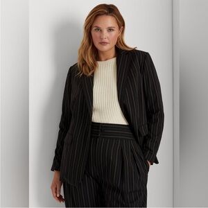 Lauren Ralph Lauren Pin Stripe Wool Blend Blazer Black White 8
